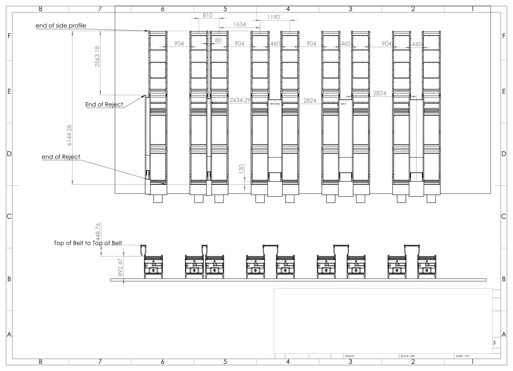 Anonymised packhouse gooseneck conveyor retrofit layout drawing