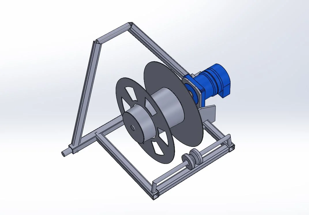 CAD model of PTO-driven winding unit for wire and irrigation hose
