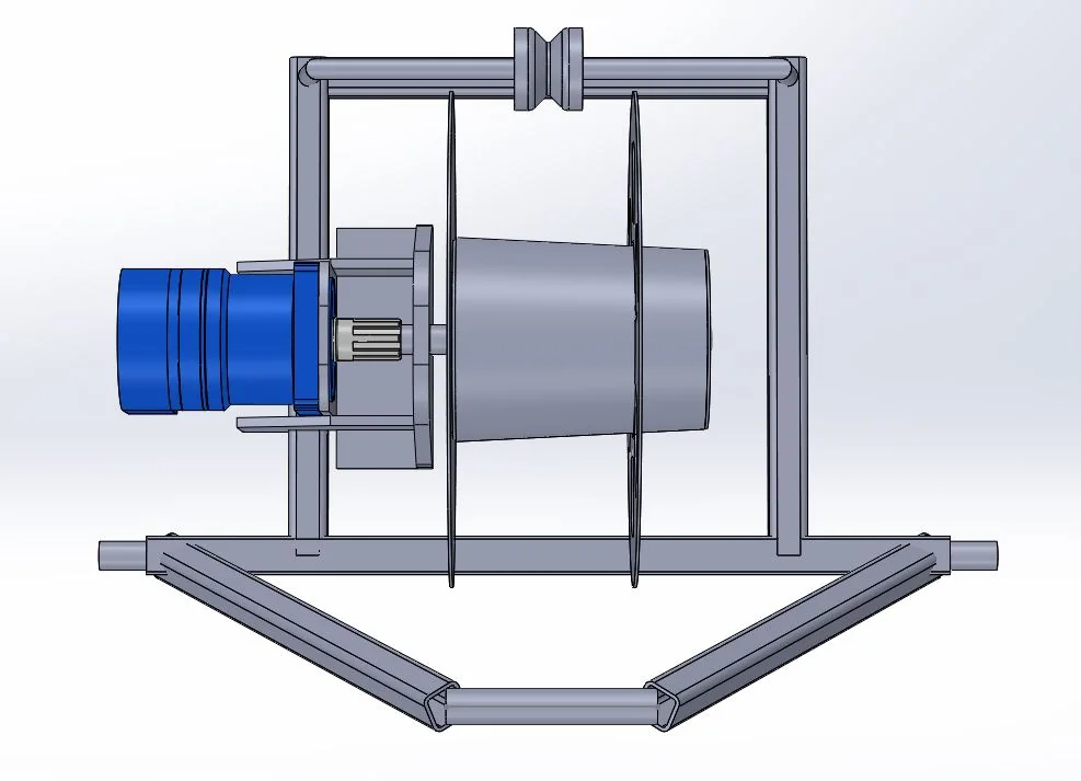 Top CAD view of PTO-driven winding unit